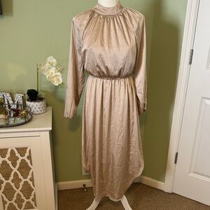 LOFT Elegant Cream Long Sleeve Dress